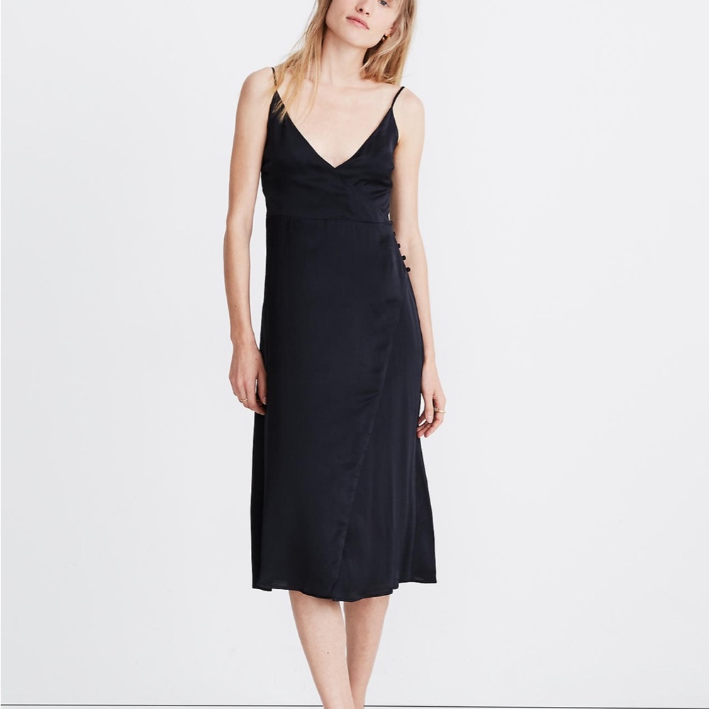 Madewell Satin Cami Side-Button Wrap Dress